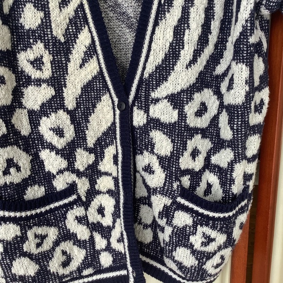 Renee Tener For Jeanne Pierre Vintage Cardigan Sweater Blue and White Cotton M - Picture 6 of 8